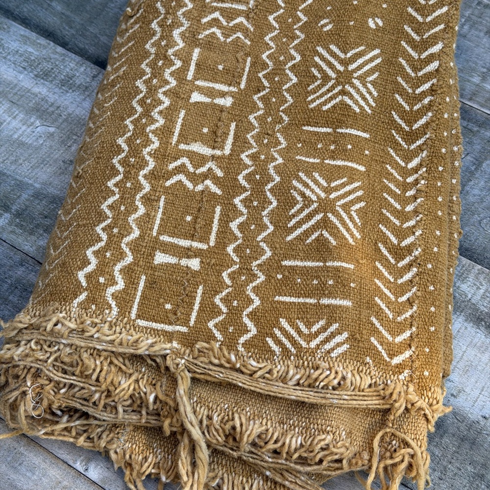 Vintage African Mustard Yellow Mudcloth 58” L x 43” W Textile | No. 112